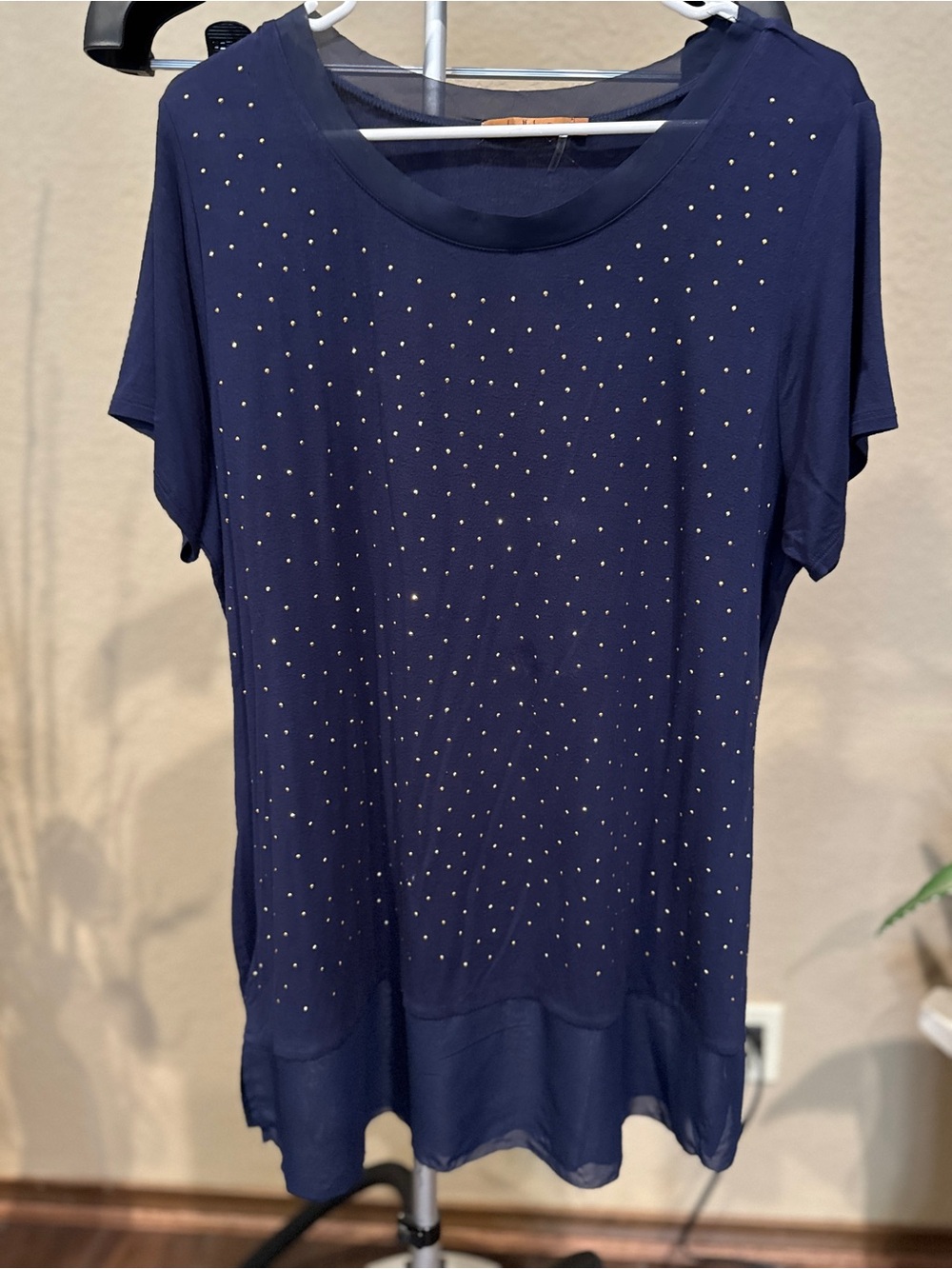 Belldini Navy Short-Sleeve Gold Studded Tunic Tee